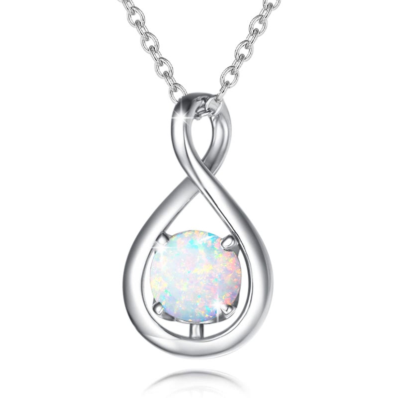 FANCIME White Opal Necklace October Birthstone Necklace for Women Sterling Silver Infinity Pendant Fine Jewelry Birthday Anniversary for Her Mom Wife Lady Daughter - Image 1
